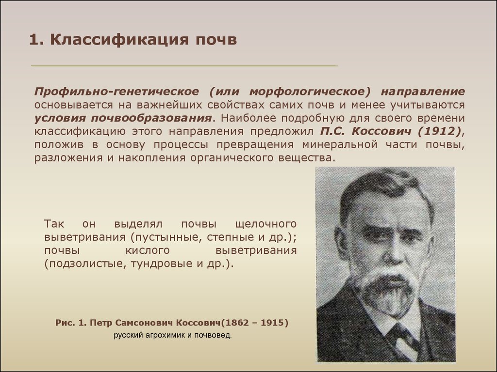 Первые классификации. Петр Самсонович Коссович (1862-1915). Пётр Самсонович Коссович. Коссович почвовед. Первая генетическая классификация почв.