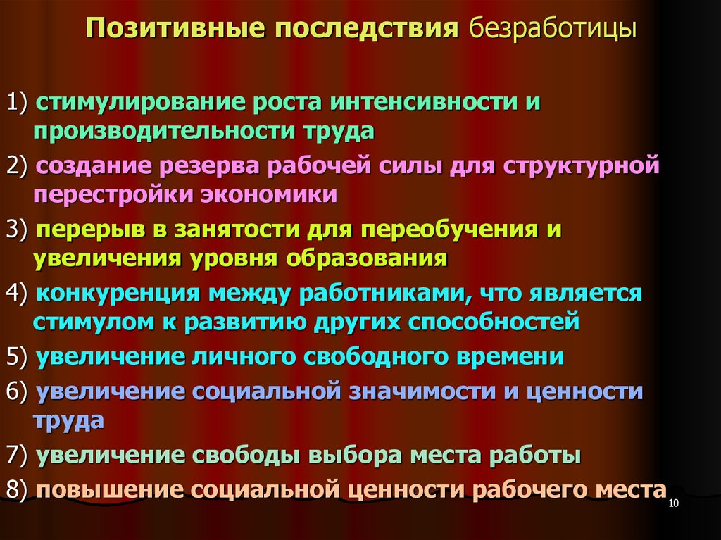 Последствия для безработного