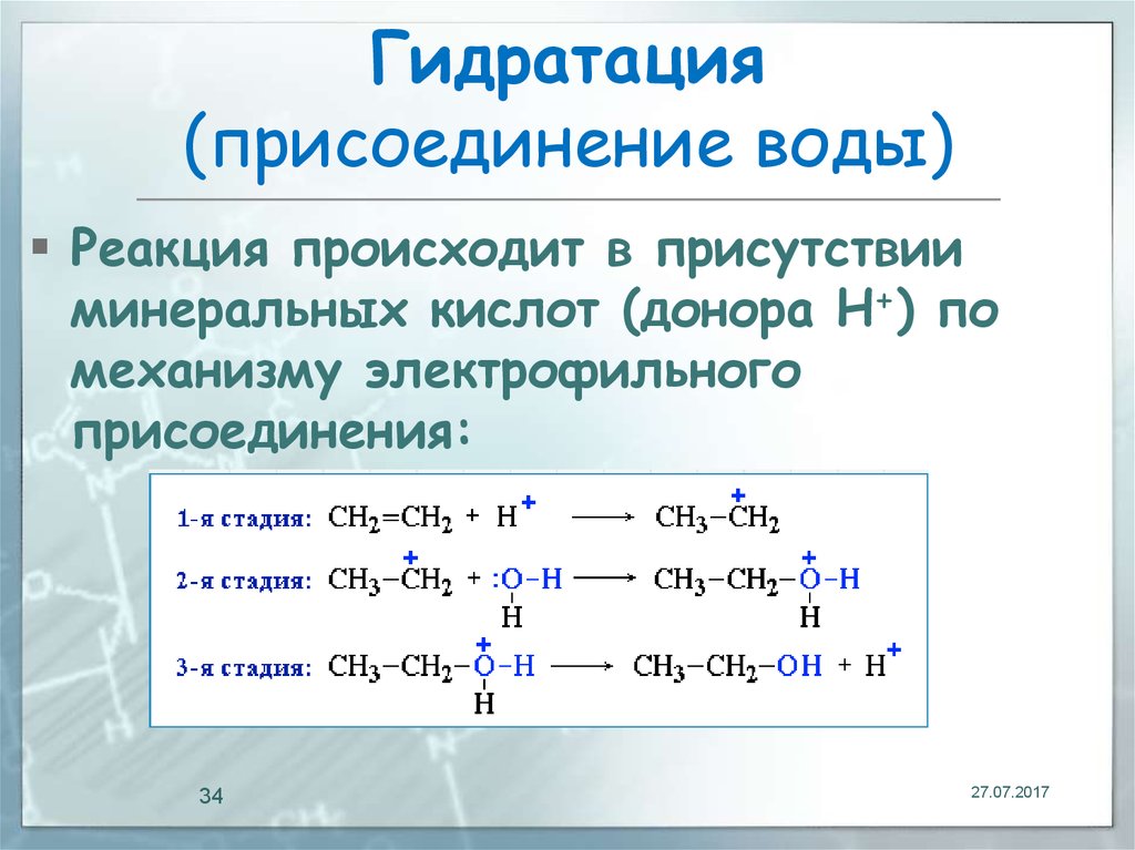 Реакции бывают. Реакция гидратации присоединение воды. Гидратация (присоединение воды) алкенов. Реакция гидратации ионов. Гидратация - это реакция присоединения.