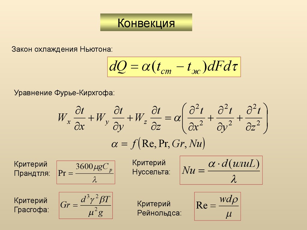 Тепловой закон фурье. Уравнение конвекции. Уравнение Фурье. Конвекция формула. Закон охлаждения Ньютона.