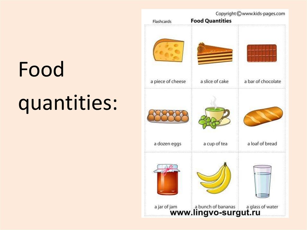 A piece of ответ. Food Quantities. Уgаrковки на английском. Quantities and Containers в английском. Eating Habits презентация 8.