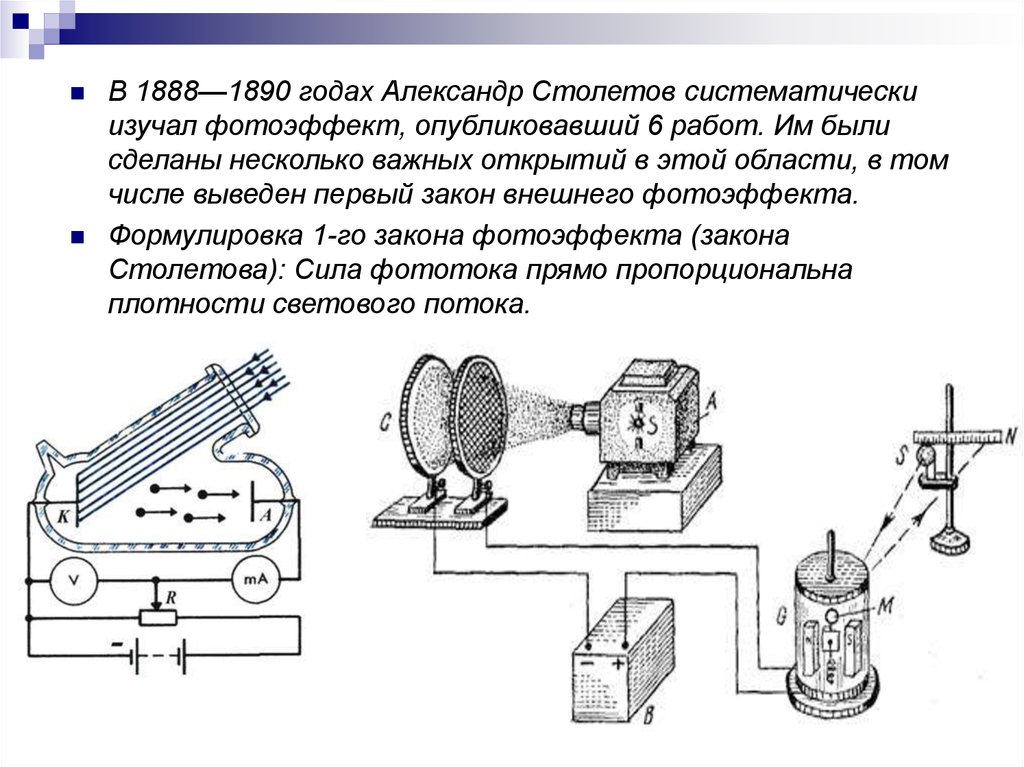 Для наблюдения внешнего фотоэффекта цинковую. Схема установки для изучения фотоэффекта. 1888 Опыт Столетова.