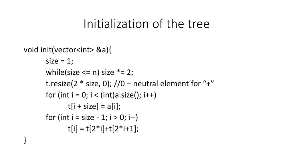 Initialization of the tree
