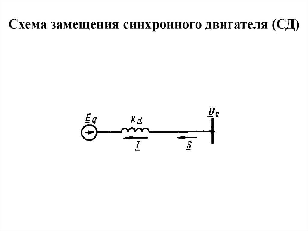 Нагрузка схема замещения. Схема замещения синхронного двигателя. Синхронный компенсатор на схеме замещения. Схема замещения синхронной машины. Т-образная схема замещения синхронного двигателя.