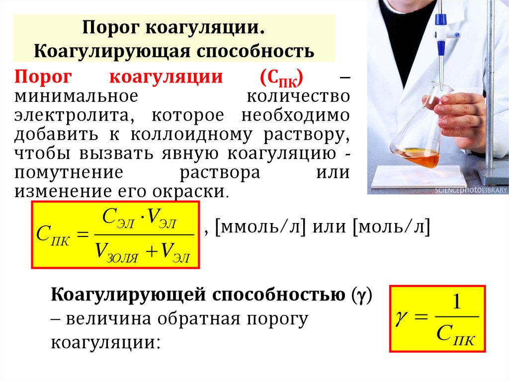 Наименьший порог коагуляции для золя