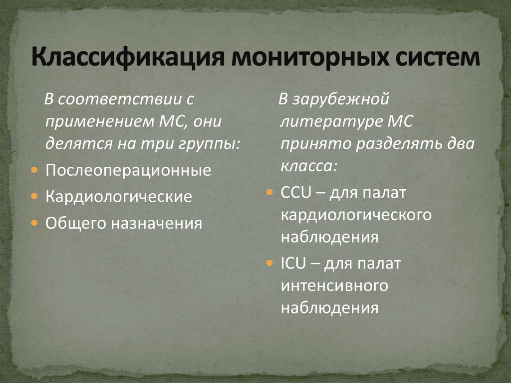 Классификация мониторных систем