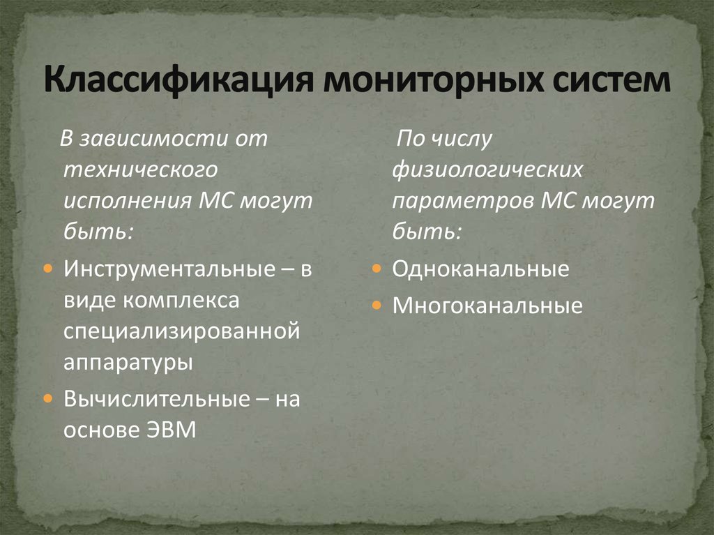 Классификация мониторных систем