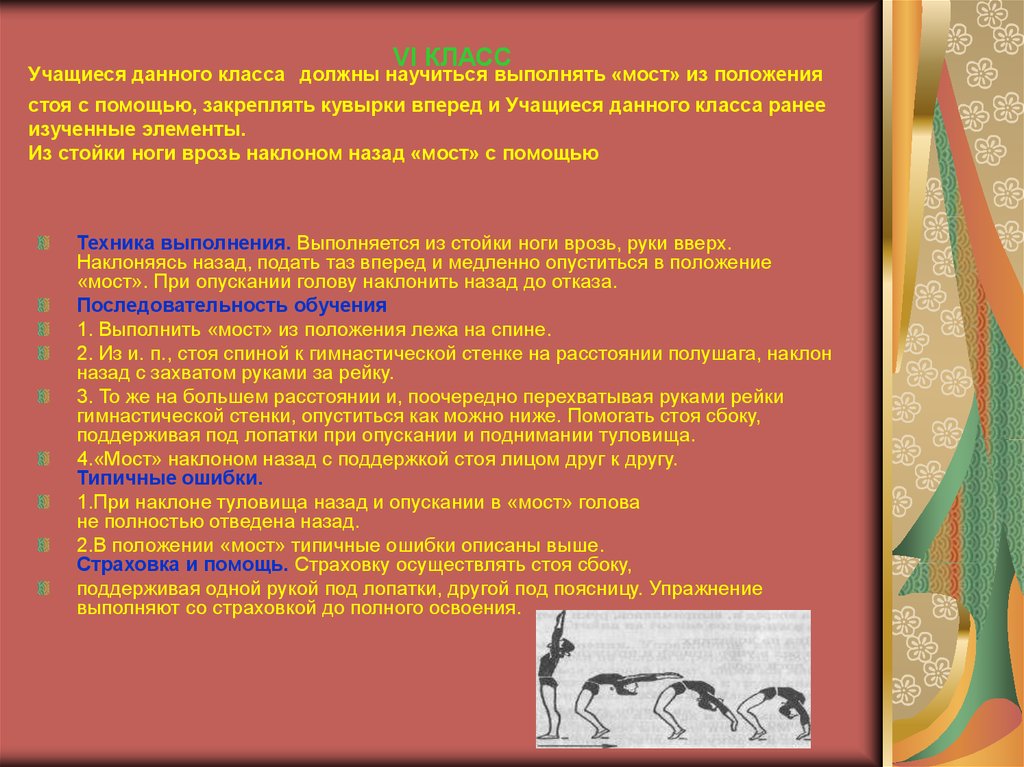 Данного класса. Мост из положения стоя техника выполнения. Технику выполнения 