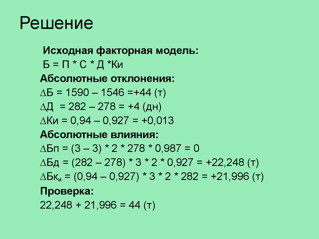 Исходное решение это. Формула абсолютного отклонения в экономическом анализе.