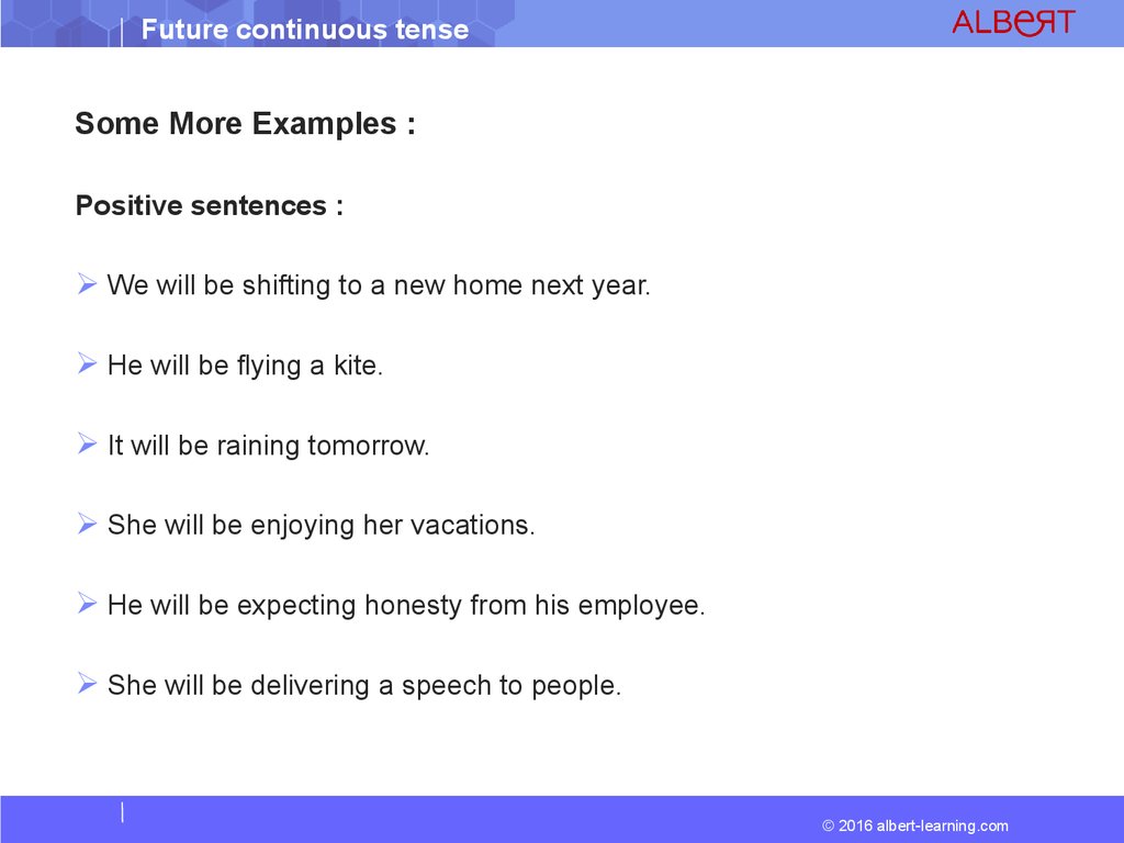 Future continuous tense examples