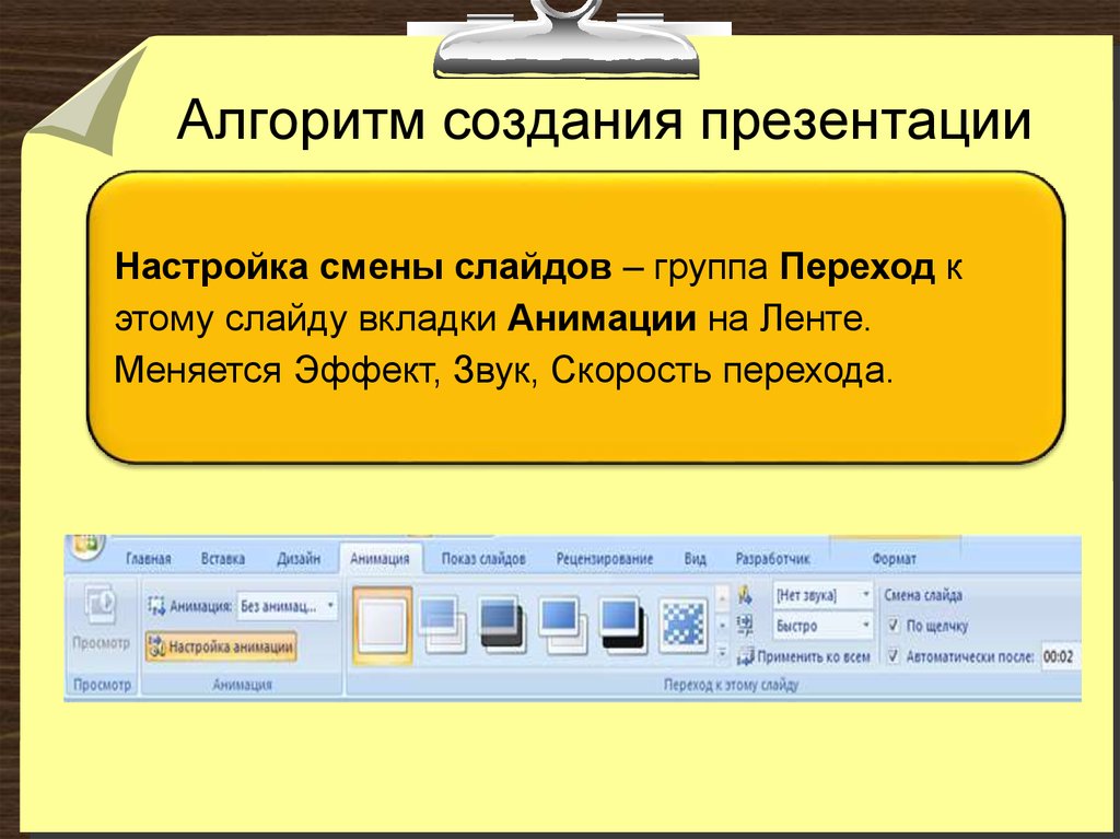 Настройка презентации алгоритм powerpoint