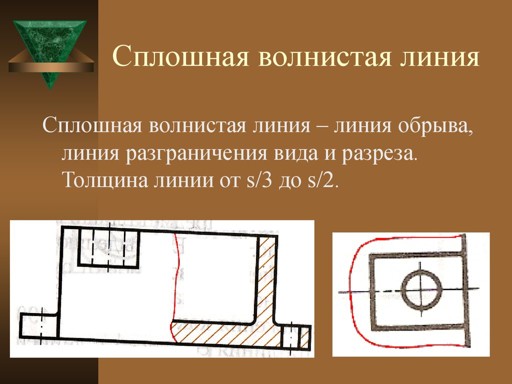 Эта линия применяется для изображения линий обрыва линии разграничения вида и разреза