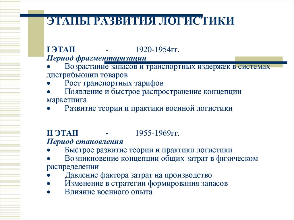 Цели 1 этапа. Первый этап развития логистики цели и задачи. Этапы развития концепции логистики. Исторические этапы развития логистики. Задачи первого этапа развития логистики.