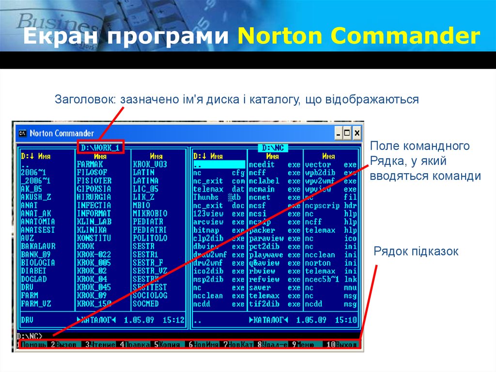Екран програми Norton Commander