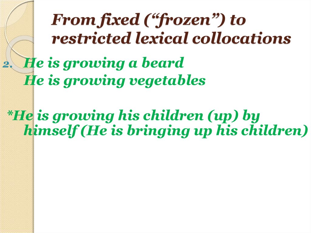 From fixed (“frozen”) to restricted lexical collocations