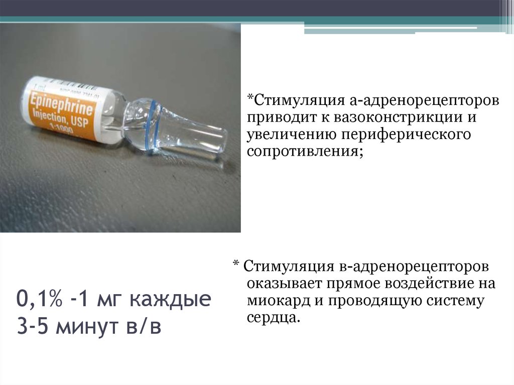 Увеличение периферического сопротивления. Стимуляция адренорецепторов.