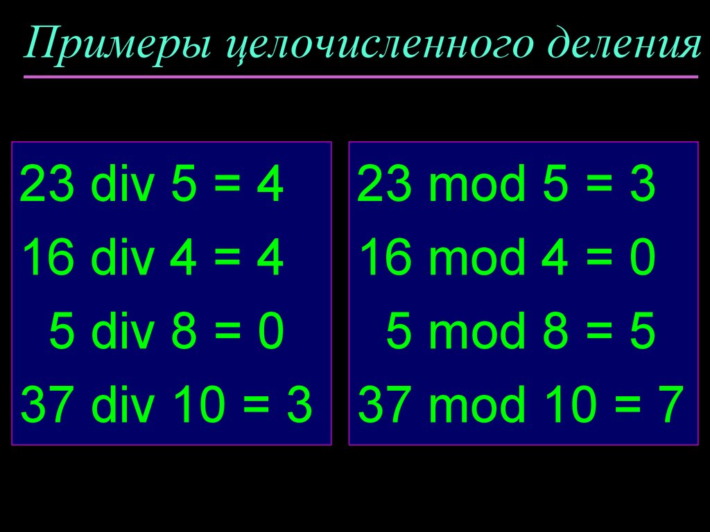 3 div 3 равно. Div Mod. Целочисленное деление Паскаль. Целочисленное деление в информатике. Операция целочисленного деления в Паскале.