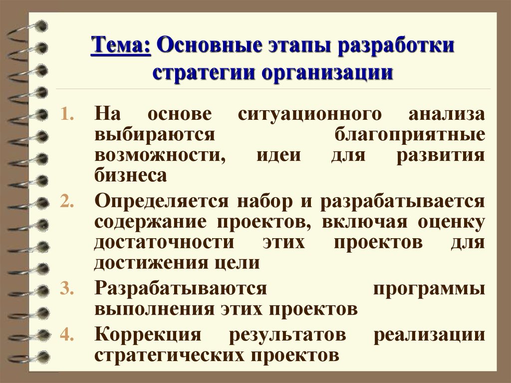 Стратегическая разработка проекта включает