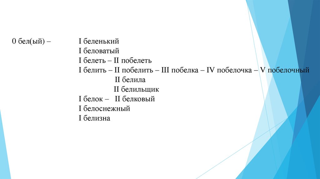 Словообразовательная цепочка слова белизна.