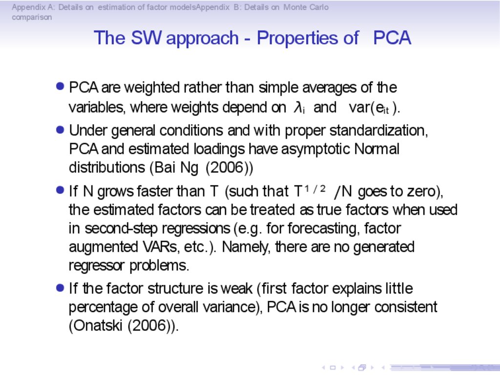 The SW approach - Properties of PCA