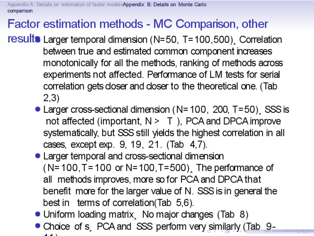 Factor estimation methods - MC Comparison, other results