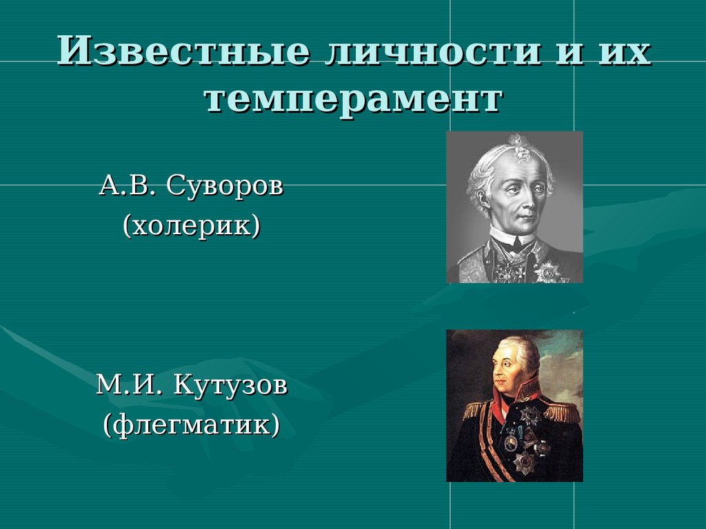 Подготовьте сообщение или презентацию о выдающихся людях носителях того или иного темперамента