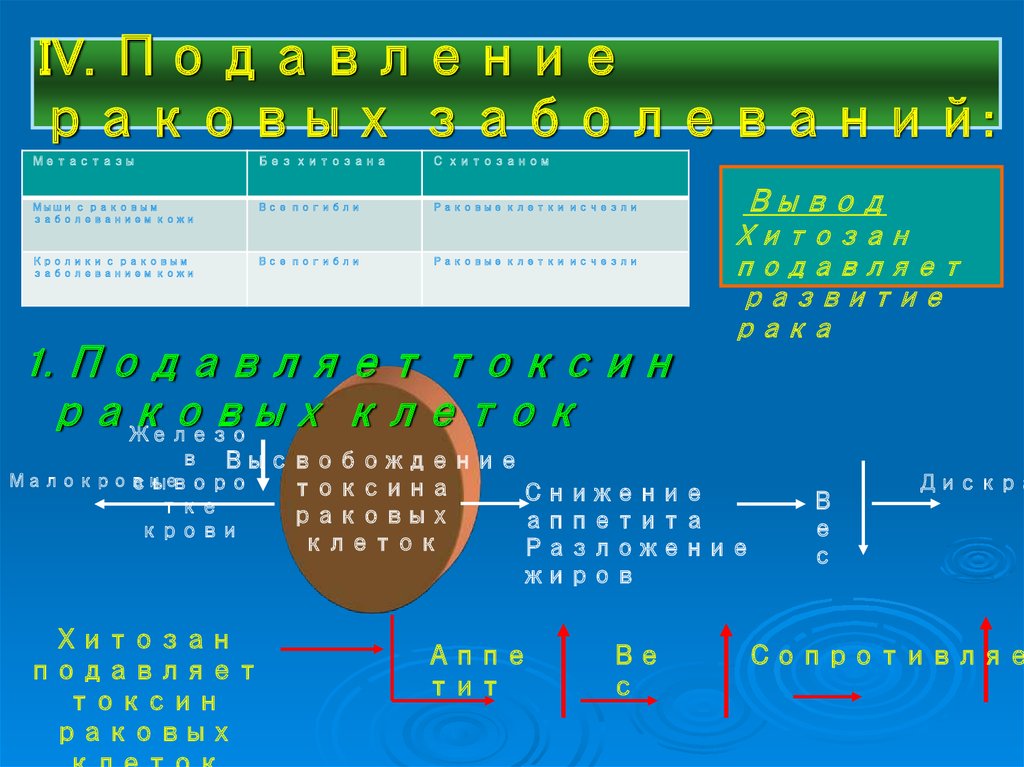 IV. Подавление раковых заболеваний: