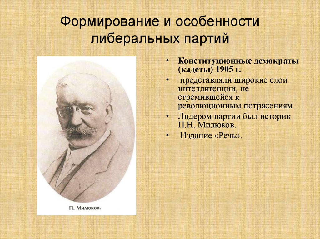 Как формирование этого слоя интеллигенции. Конституционно-Демократическая партия кадеты. Конституционно-Демократическая партия Лидер. Лидер партии кадетов. Либеральные партии кадеты.