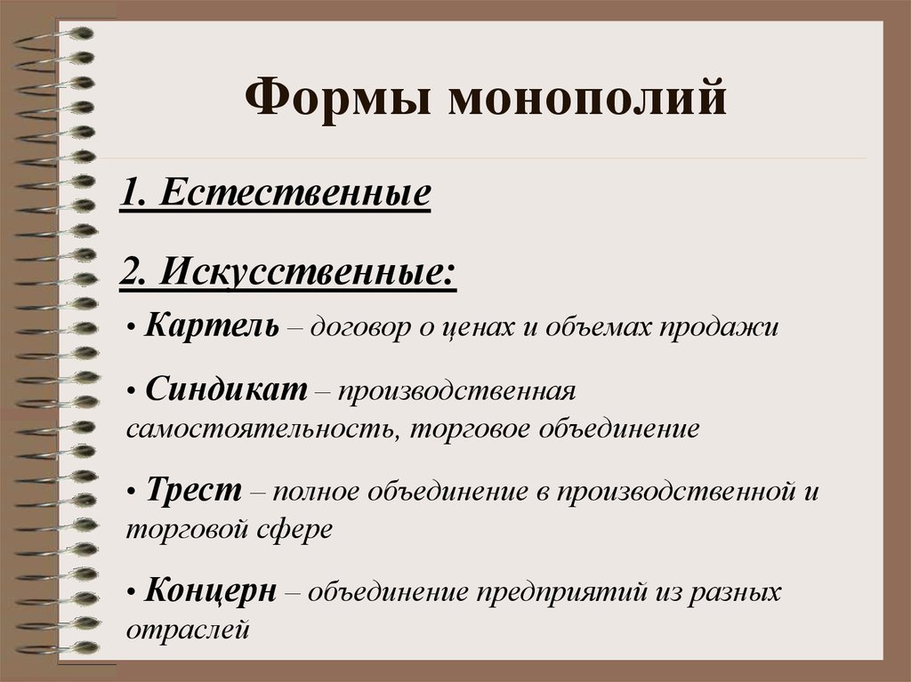 Формы монополий. Формы искусственной монополии таблица. Искусственная Монополия примеры. Формы монополии в экономике. Виды искусственных монополий.