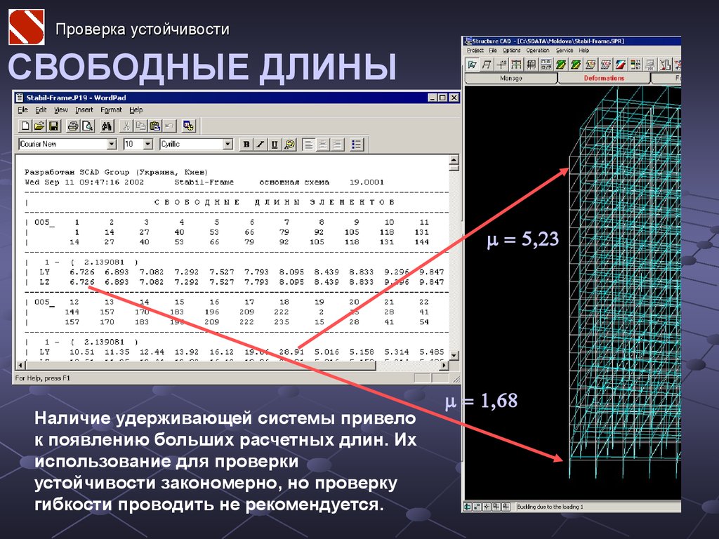 Длина проверка. Длины стержней в скаде. Свободные длины стержней в Скад. Свободные длины элементов в SCAD. Свободных длин стержневых элементов SCAD.