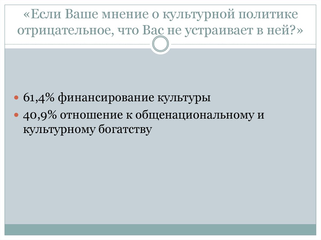 «Если Ваше мнение о культурной политике отрицательное, что Вас не устраивает в ней?»