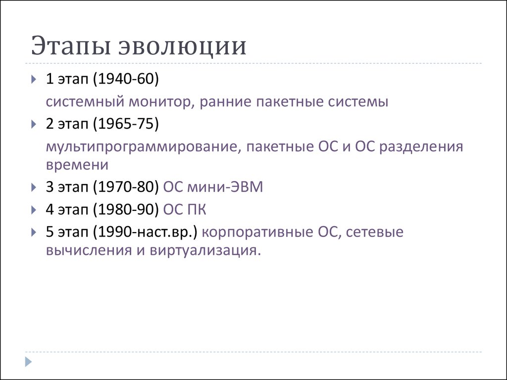 Эволюция операционных систем компьютеров различных типов проект