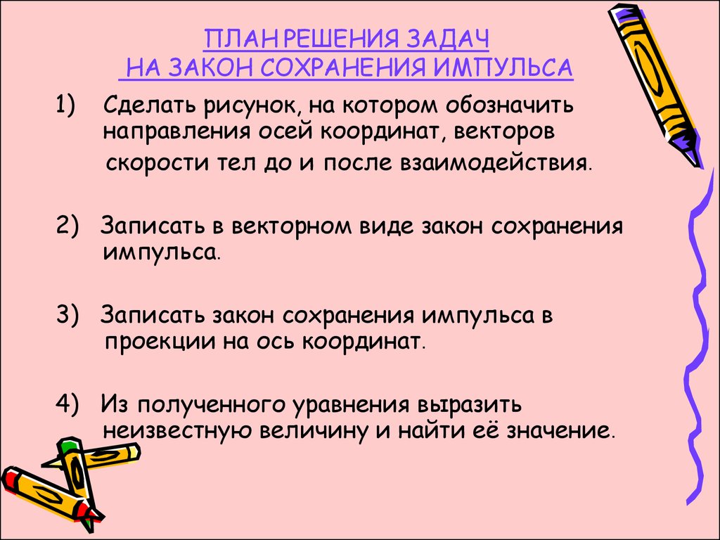 План решенных задач. Алгоритм решения задач на закон сохранения импульса 9 класс. Алгоритм решения задач на закон сохранения импульса 10 класс. План решения задачи. Алгоритм решения задач на сохранение импульса.