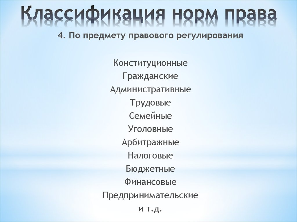 Наиболее распространенная классификация норм