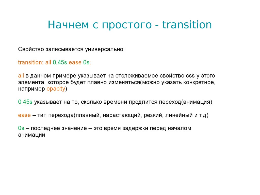 Свойства записи. Transition CSS свойства.