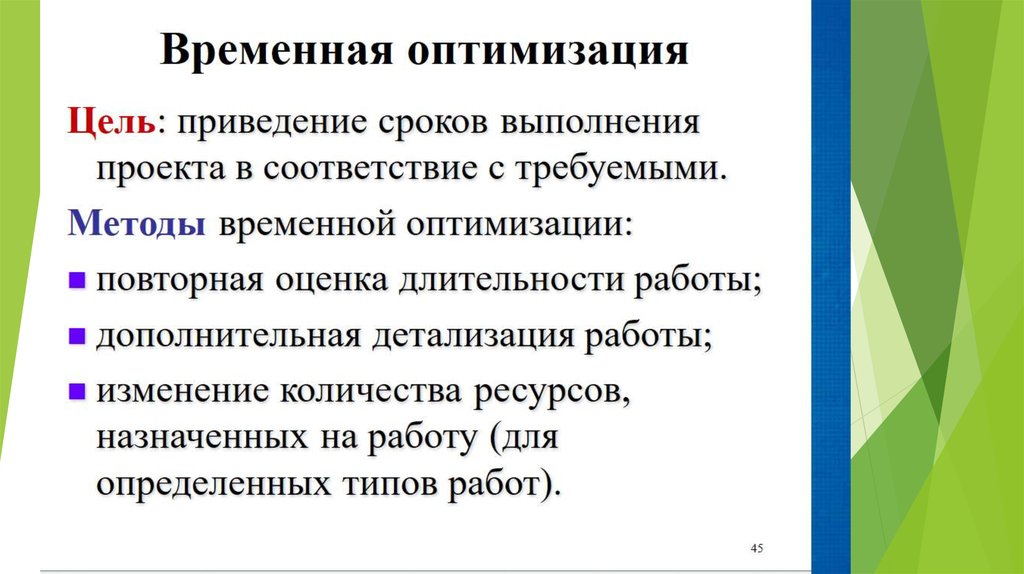 Оптимизация проекта. Проекты по времени выполнения. Методы временной оптимизации проекта. Предложение по оптимизации времени. Управление временем проекта презентация.