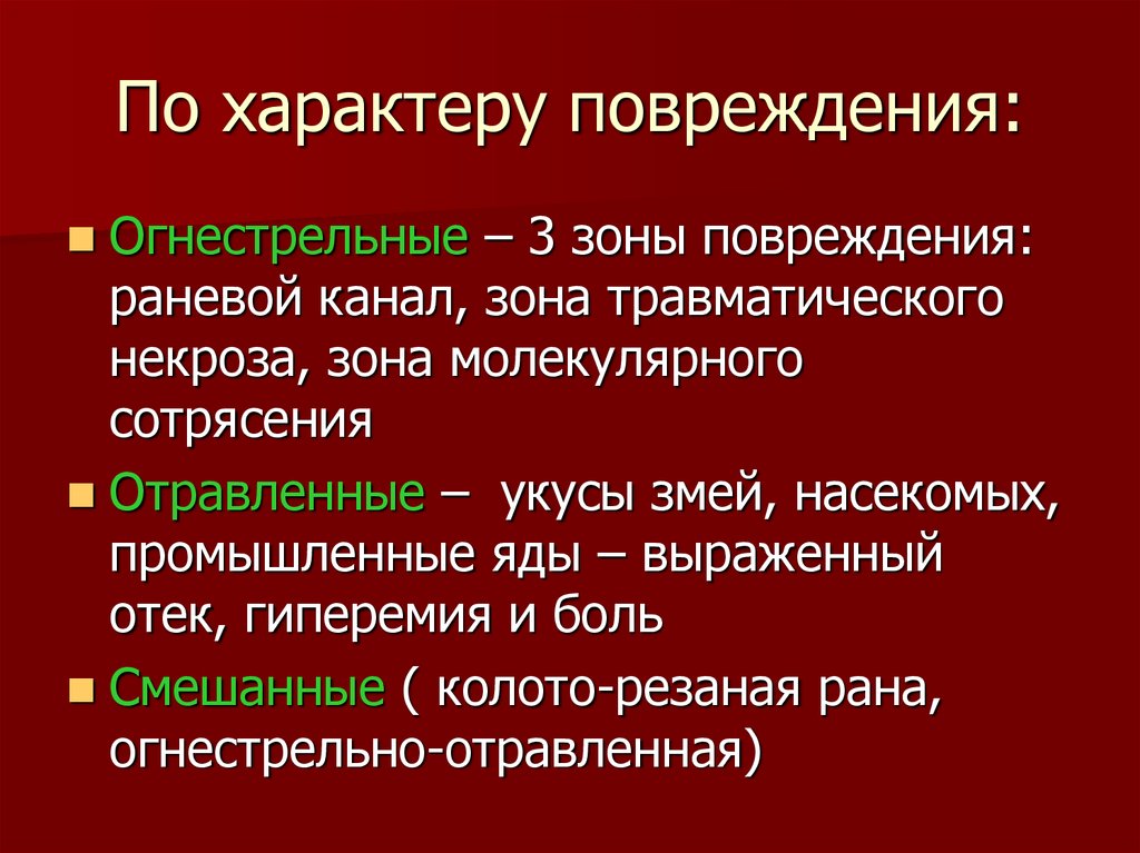 Характер повреждения