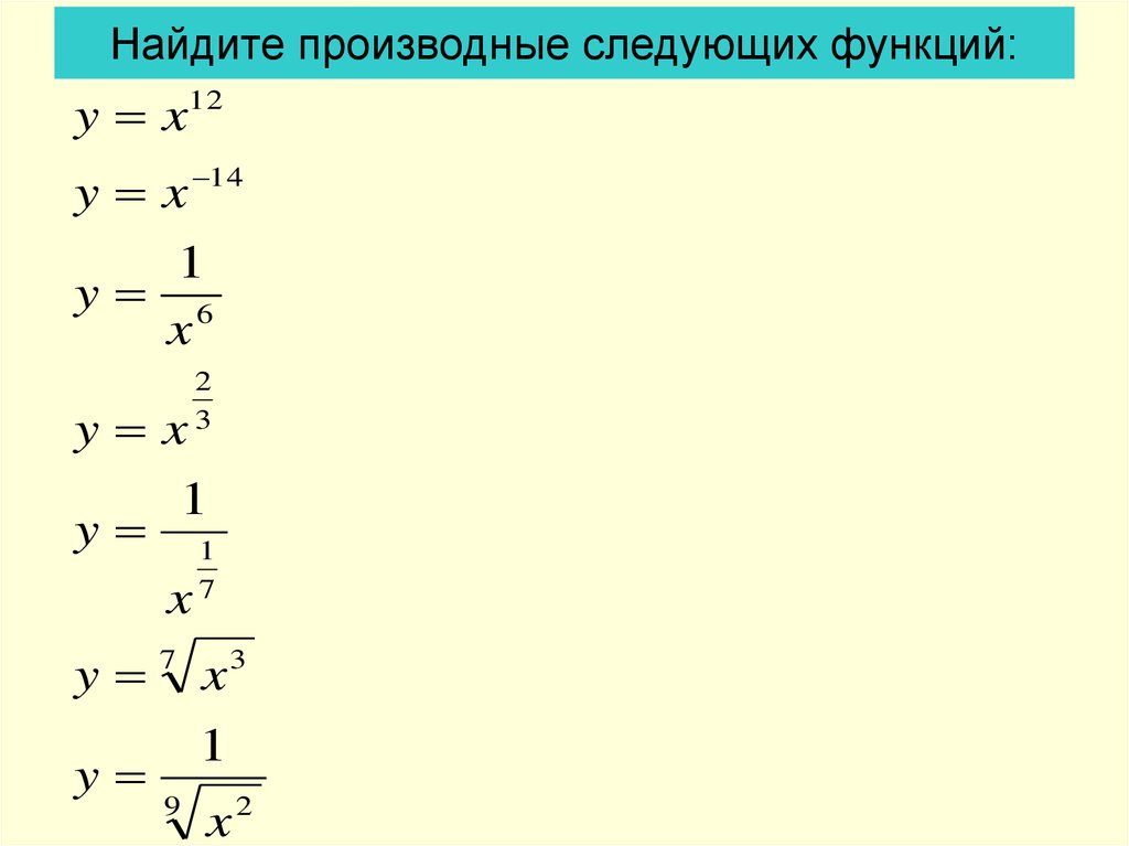 Производная и интеграл степенной функции с действительным показателем презентация