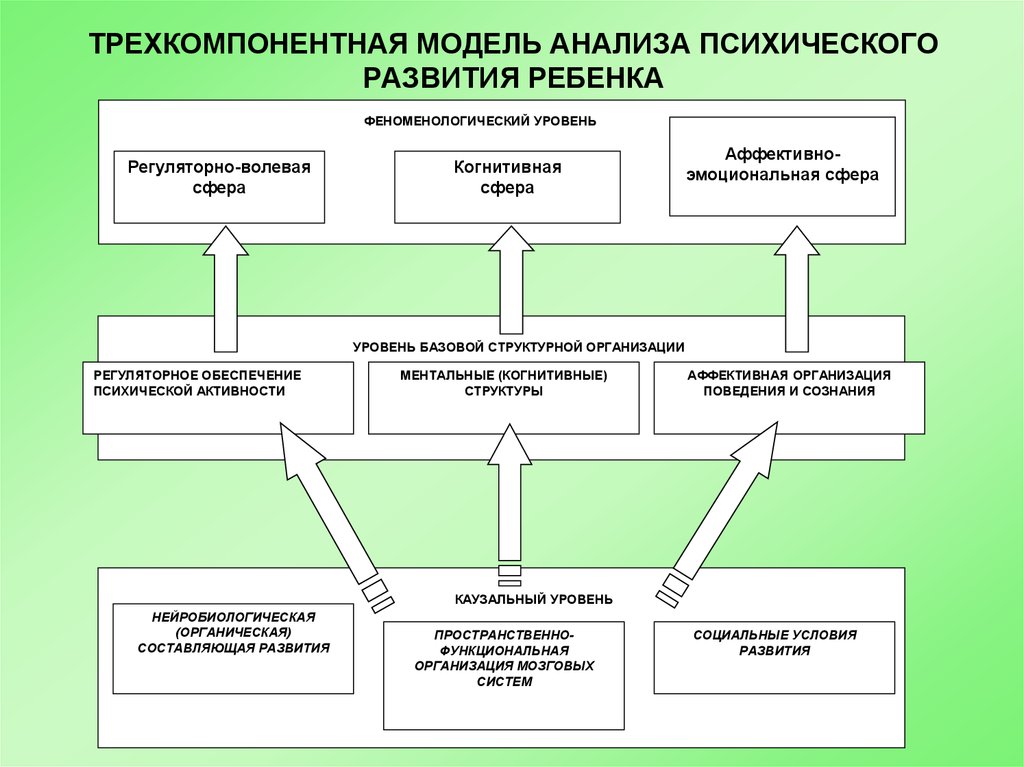 Составляющие развития. Трехчастная модель структуры нарушения по Семаго м.м.н.я.. Трёхкомпонентную модель анализа психического развития:. Структура базовых составляющих психического развития. Уровни психического развития схема.