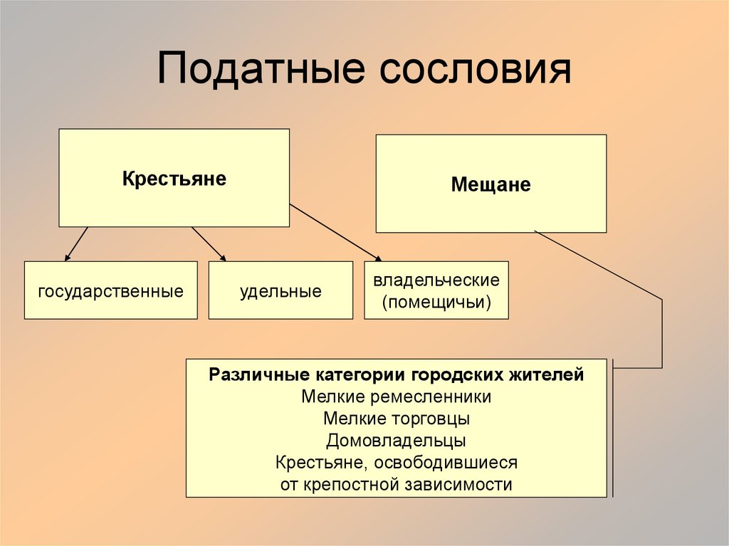 Какое 1 сословие. Податные сословия 1 половины 19 века. Сословие это кратко. Податные сословия крестьяне. Структура дворянского сословия.