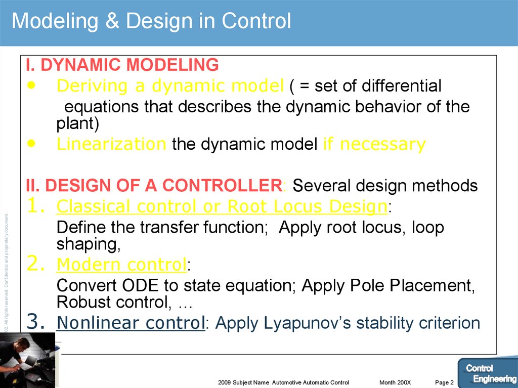 Modeling & Design in Control