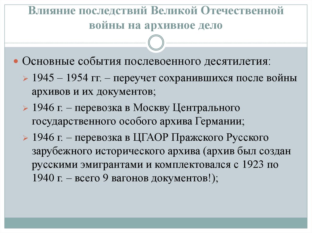 Влияние последствий Великой Отечественной войны на архивное дело