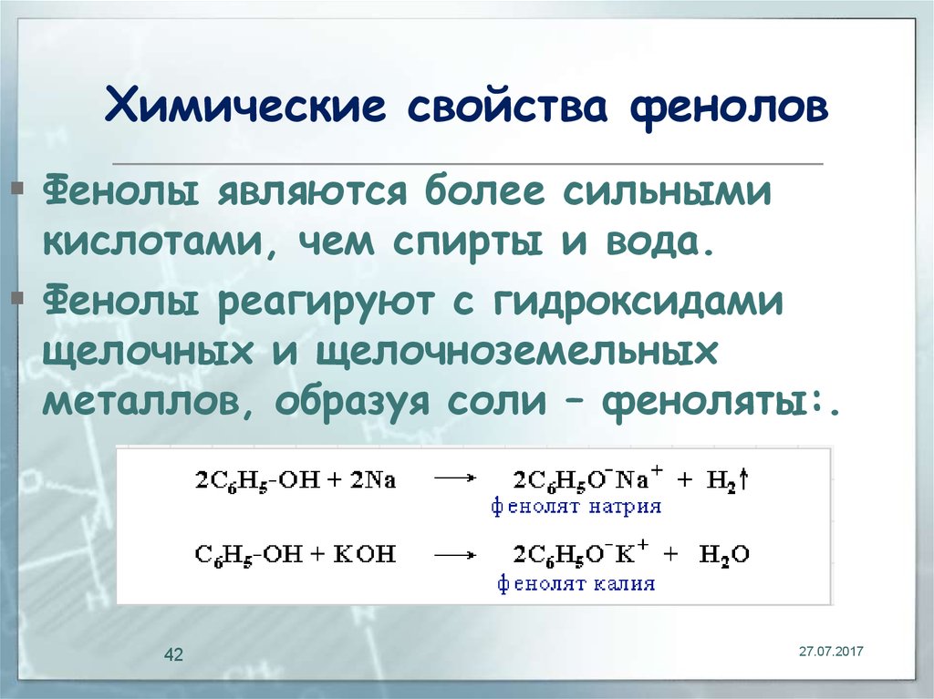 Химические свойства фенола отражает схема реакции