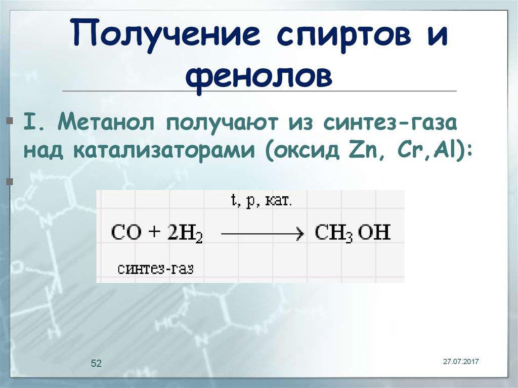 Из синтез газа получить метанол