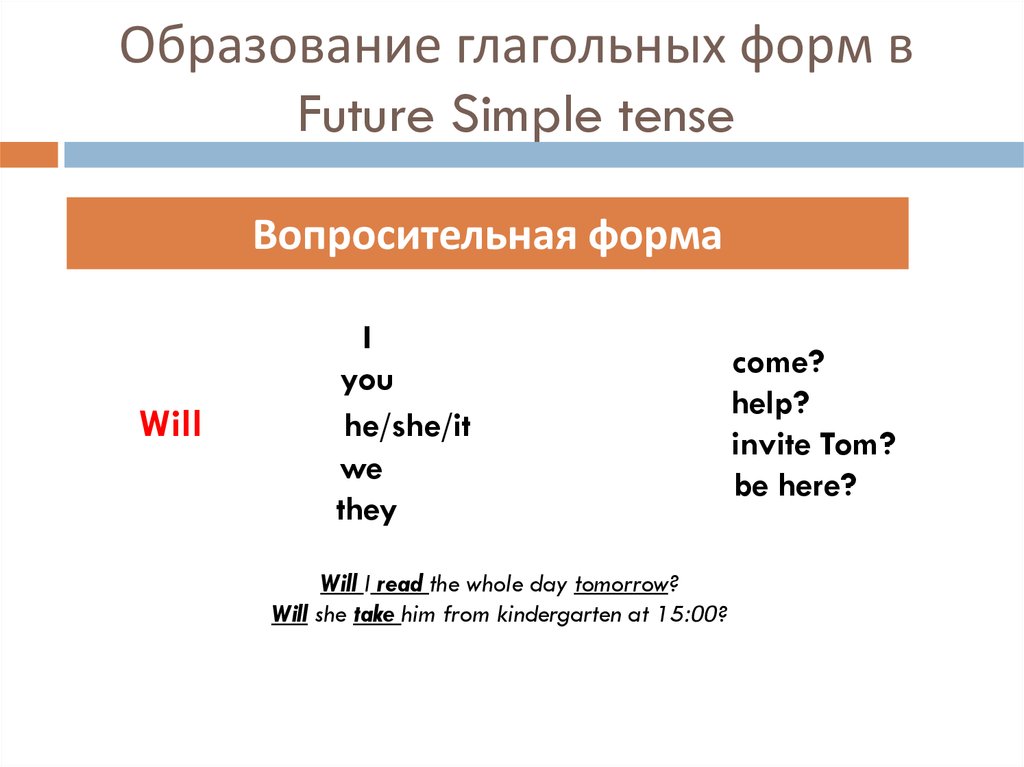 Образование глагольных форм в Future Simple tense