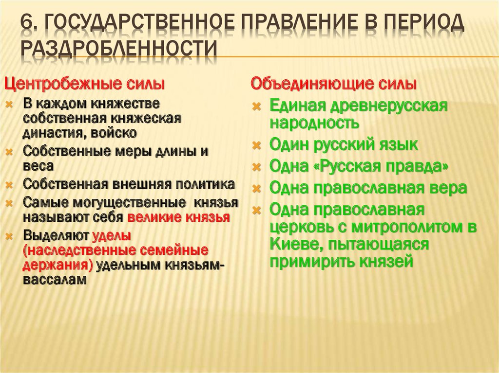 Укажите факторы которые в период политической раздробленности. Причины политической раздробленности. Причины политической раздробленности древнерусского государства. Положительные последствия раздробленности.