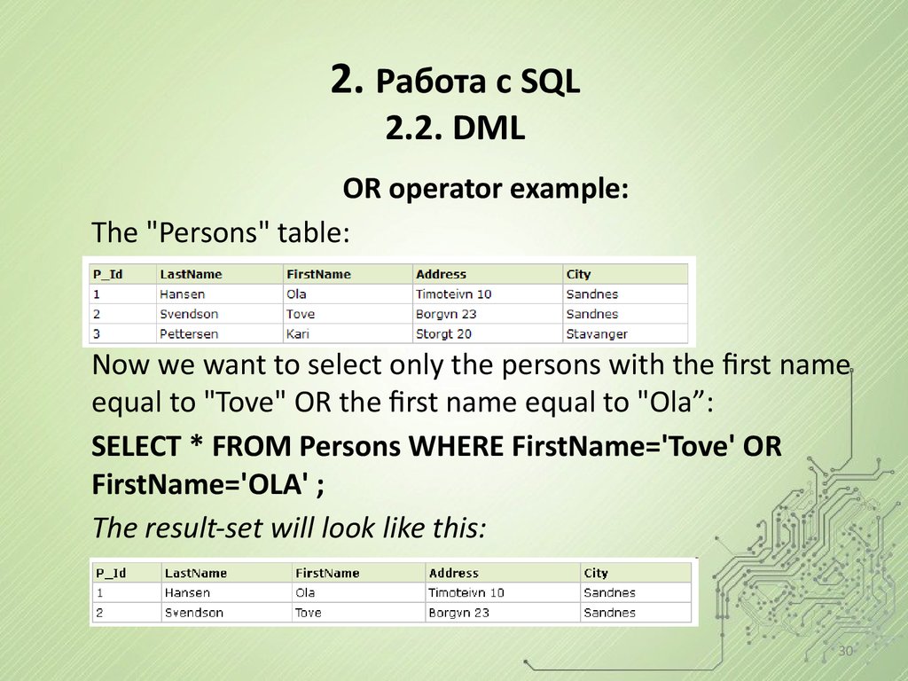 2. Работа с SQL 2.2. DML