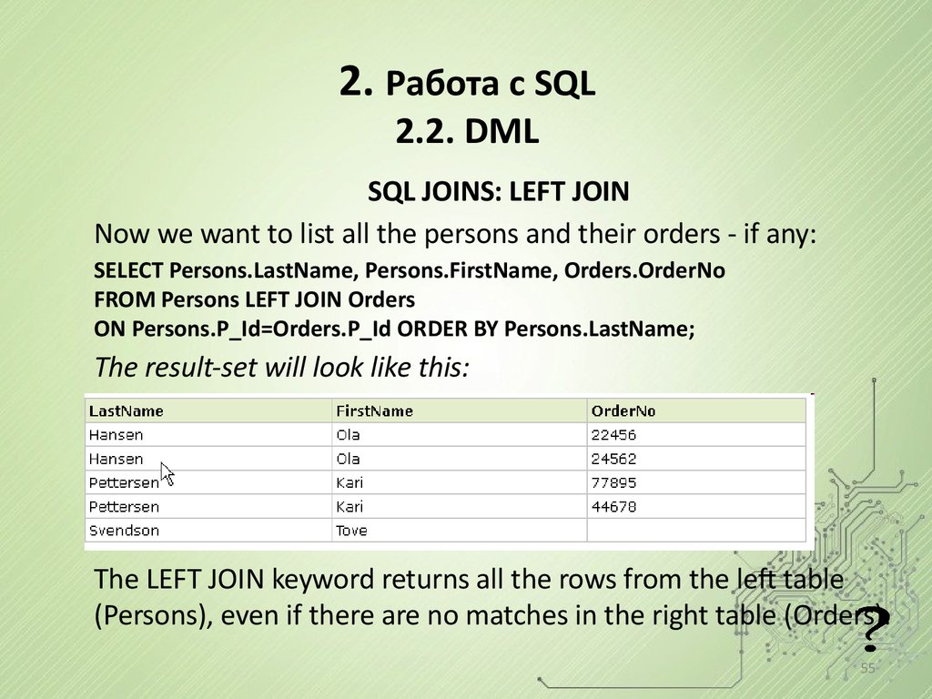 2. Работа с SQL 2.2. DML