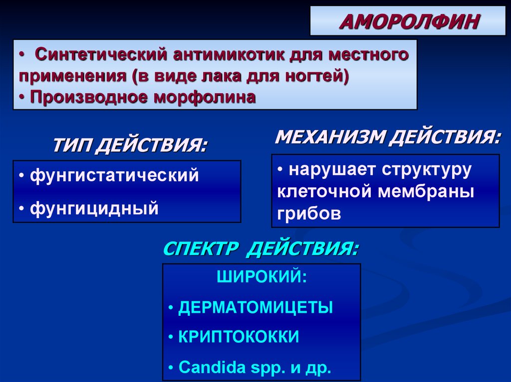 Механизм действия противогрибковых препаратов. Антимикотики местного применения. Производные морфолина противогрибковые. Производные морфолина препараты. Классификация противогрибковых средств.