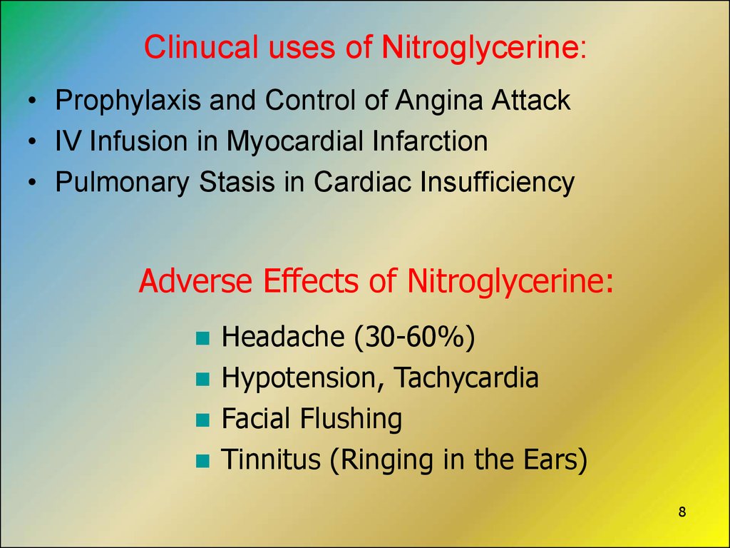 Clinucal uses of Nitroglycerine: